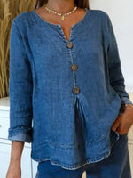 Women's V-neck 3/4 Sleeve Casual Loose Denim Top