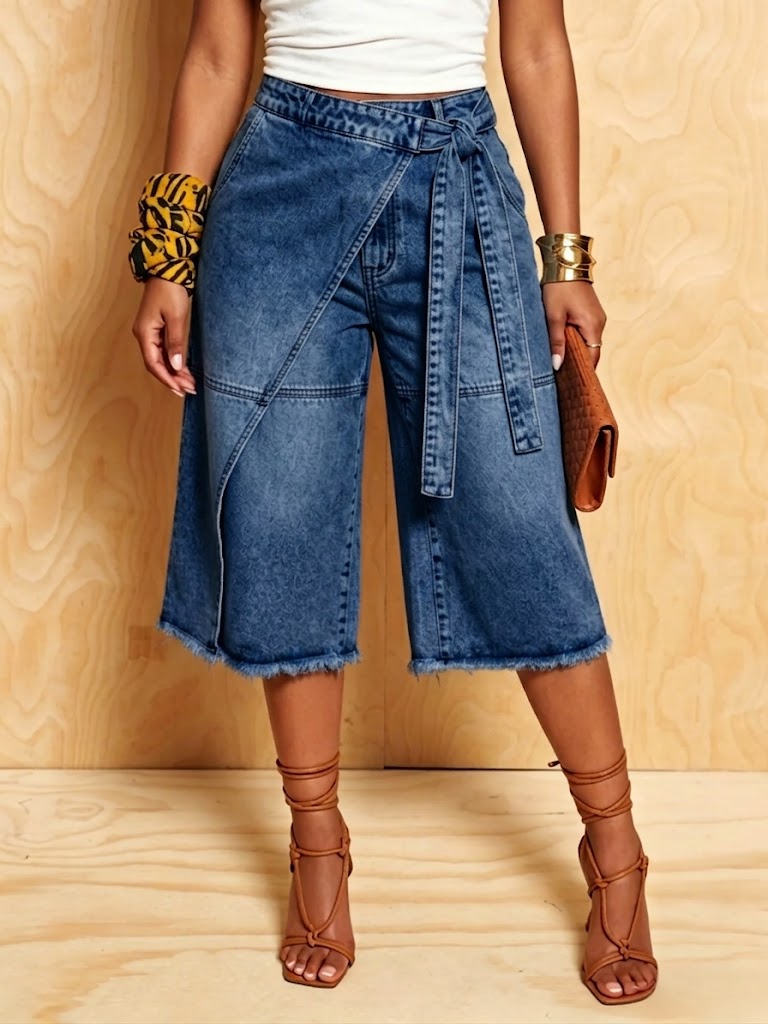 Retro Casual Lace-up Denim Shorts