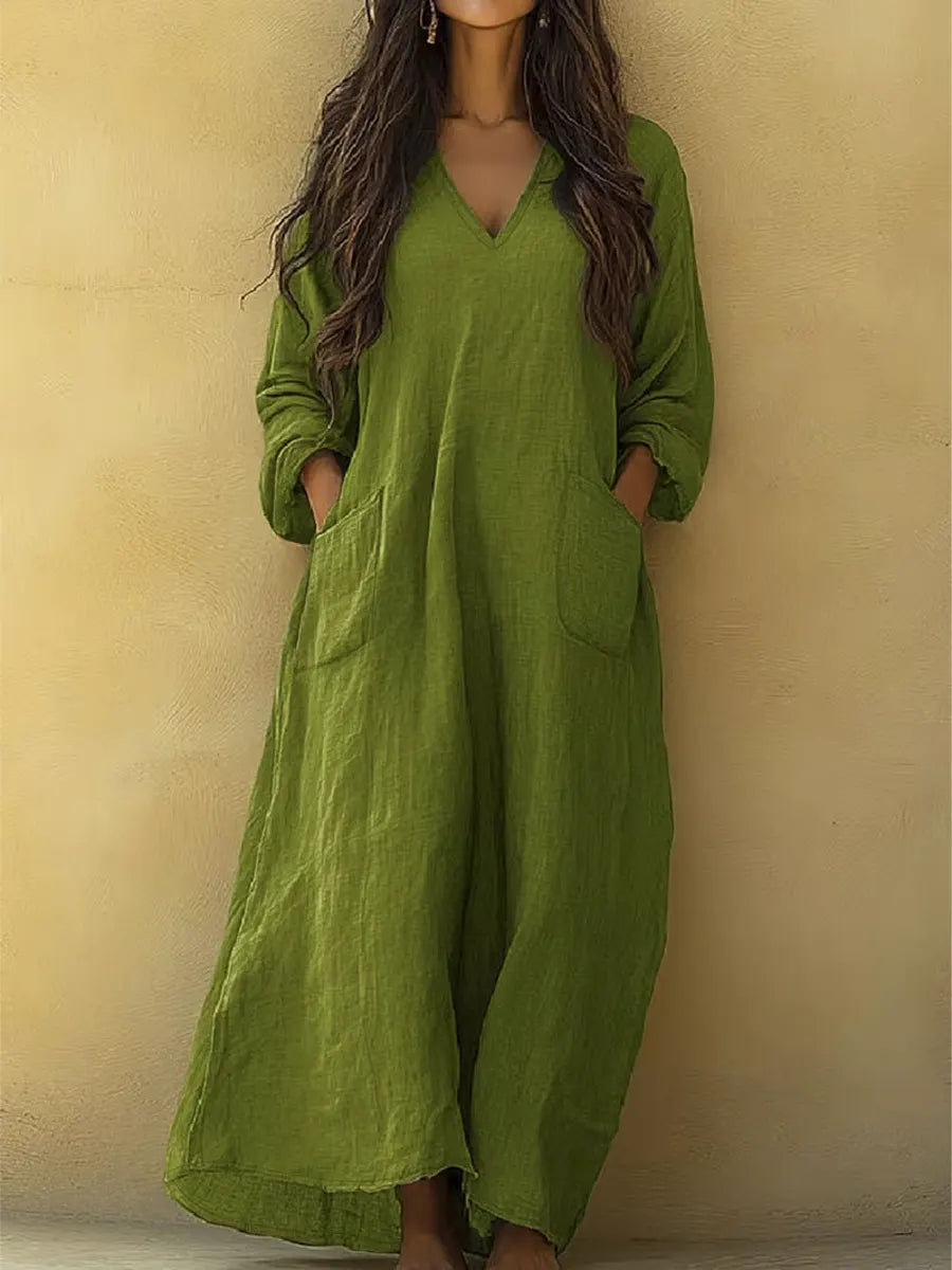 Women's Solid Color Art Print Casual Cotton Linen Dress