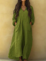 Women's Solid Color Art Print Casual Cotton Linen Dress