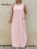 Women's Elegant Linen Dress With A Curved Hem