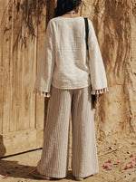 Women's Bohemian Style Tassel Striped Cotton-linen Casual Set