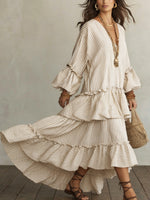 Retro Striped Print Tiered Ruffle Maxi Dress