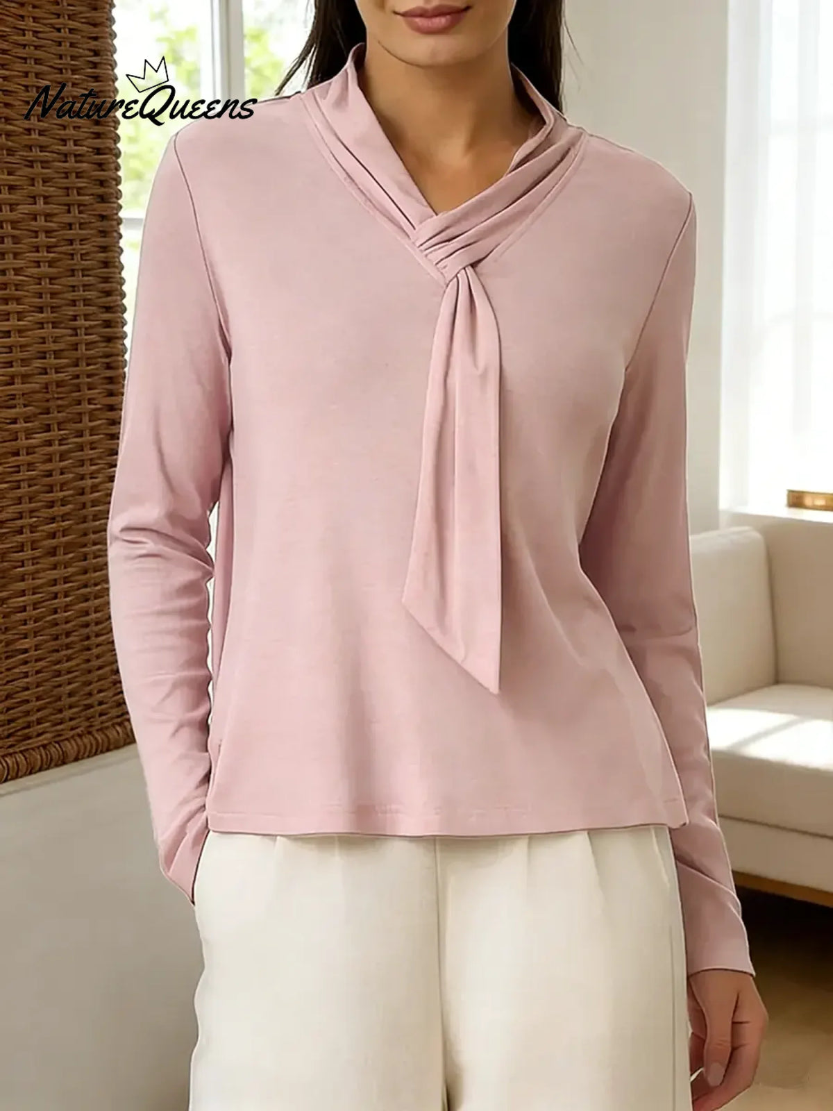 Women's Solid Color V-neck Long-sleeved Casual Loose Knit Sweater