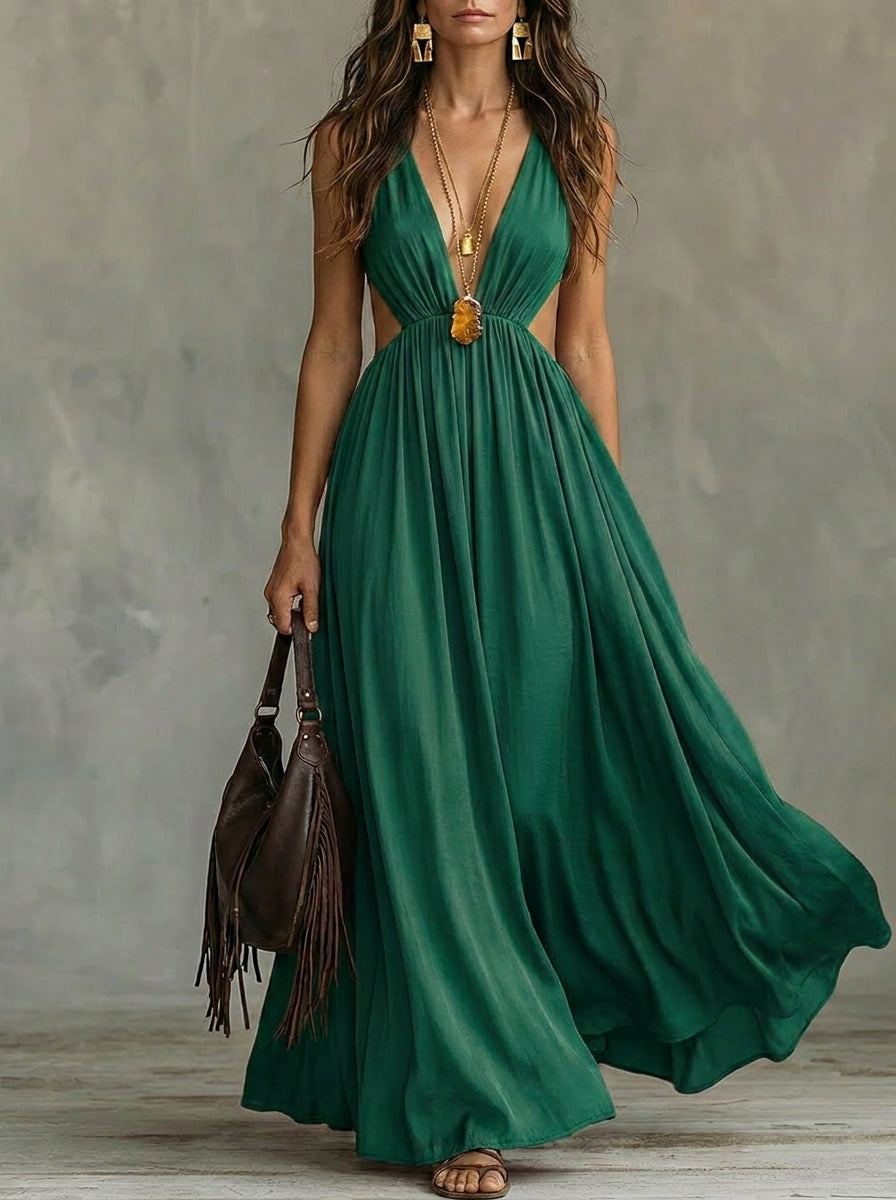 Women's Green Cutout Maxi Dress