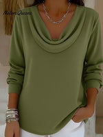 Cozy Cowl Collar Solid Color Stretch Sweater Top