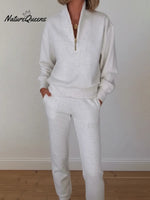 Casual Travel Stand-collar Zip-up Sweatshirt And Pants Two-piece Set