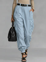 Women's Solid Color High-waisted Casual Loose Wide-leg Cargo Pants
