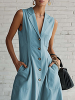 Elegant Lapel Button-up Loose-fitting Linen Jumpsuit