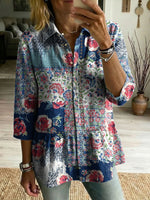 Floral Flowers Art Patterns Casual Patchwork Openwork Webbing Linen And Cotton Shirt