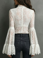 Women's Lace Flared-sleeve V-neck Long-sleeve Shirt