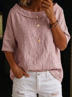 Minimalist Retro Boat-neck Cotton-linen Blouse