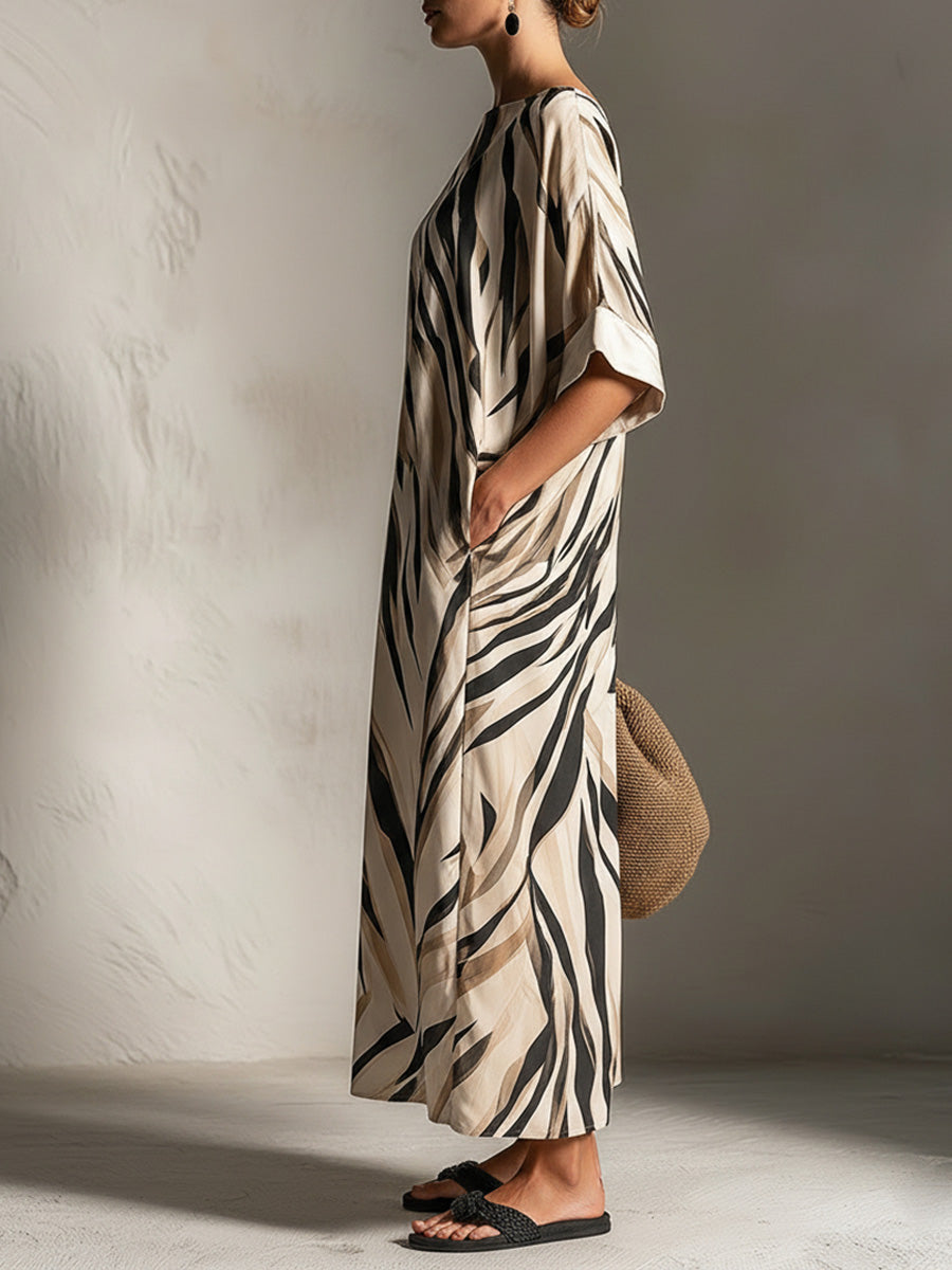 Abstract Stripe Boat Neck Loungewear Dress