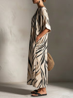 Abstract Stripe Boat Neck Loungewear Dress