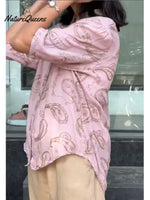 Women's Paisley Print Cotton Linen Shirt
