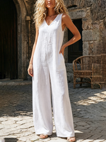 Relaxed Breathable Linen Cotton Boho Jumpsuit With Pockets