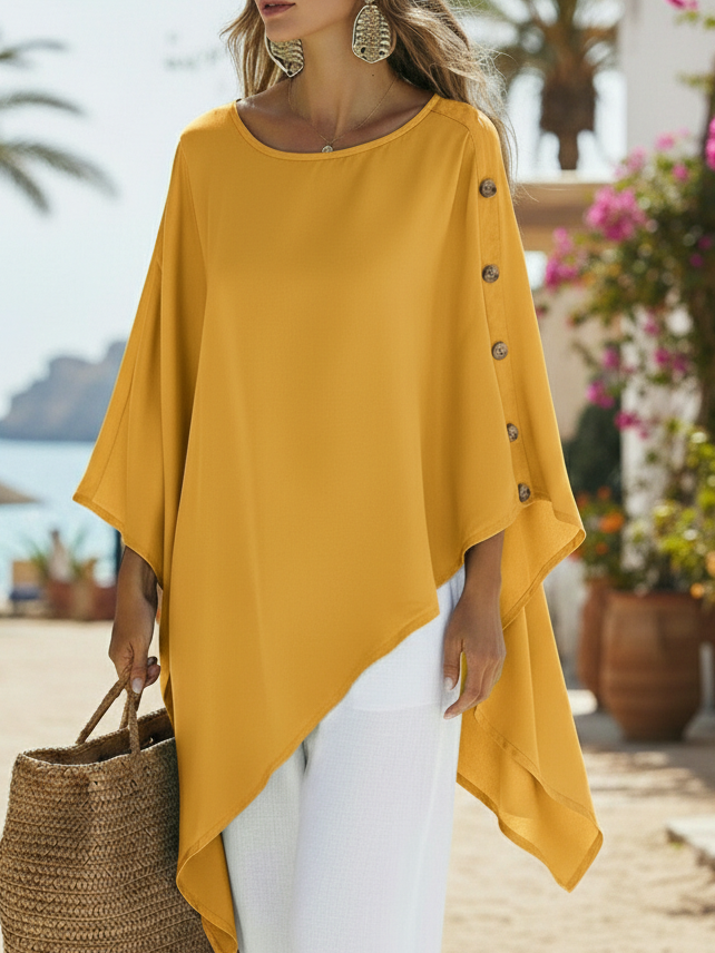 Elegant Flowing Irregular-hem Satin Blouse Top