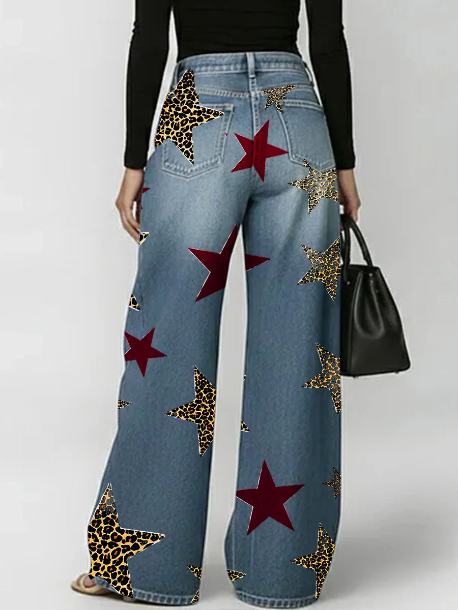 Women's Retro Leopard Print Casual Straight-leg Jeans