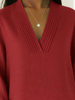 Elegant Pleated V-neck A-line Linen Top