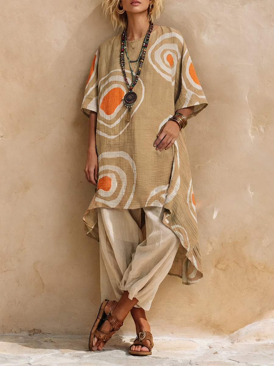 Artistic Print Cotton-linen Two-piece Set