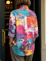 Artistic Watercolor Abstract Graffiti Print Metal-button Shirt