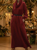 Women's Retro Cowl Collar Velvet Loose Dress