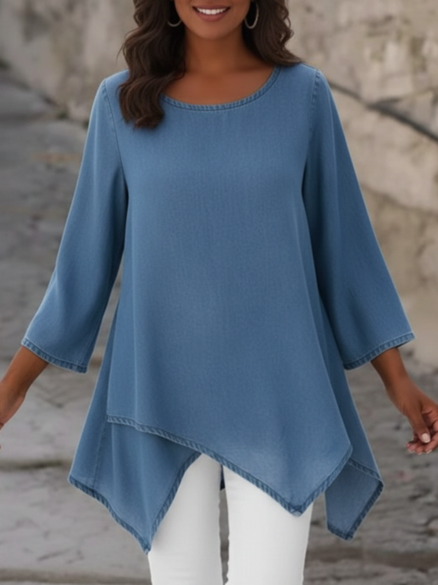Casual Loose-fitting Denim Cotton Top