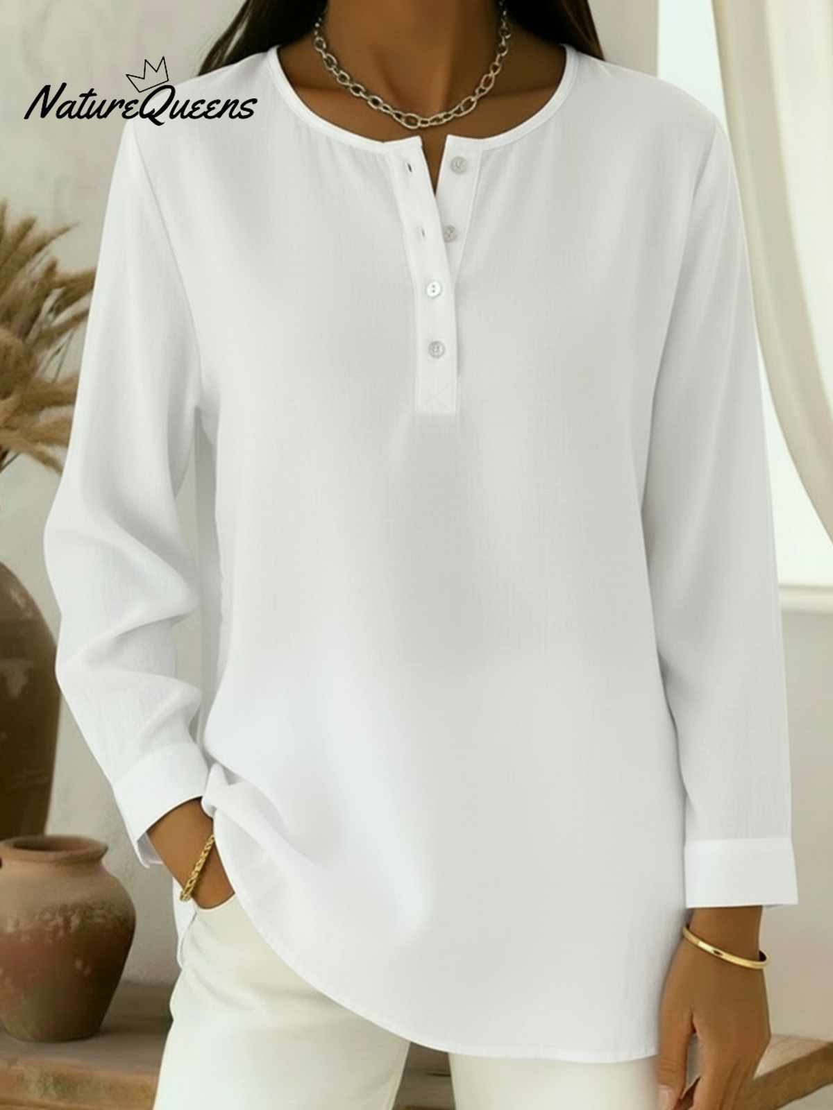 Casual Henley Collar Cotton And Linen Shirt