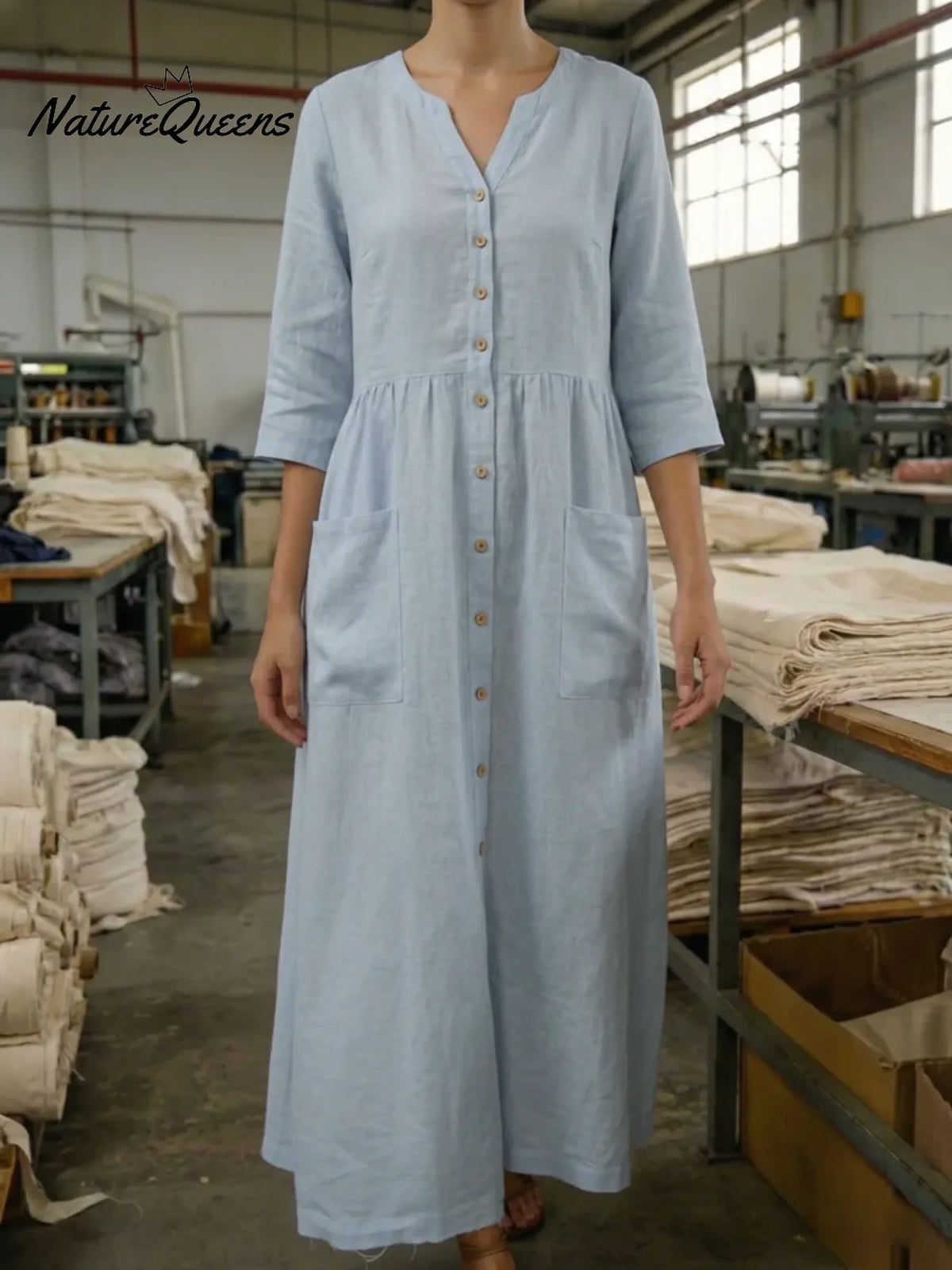 Women's Casual Solid Color Pocket Shirt Dress