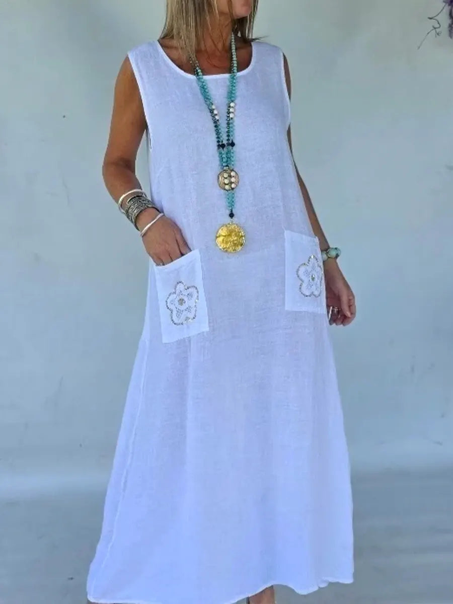 Women's Cozy Linen And Cotton Sleeveless Dress