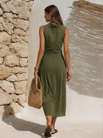 Stylish Casual Sleeveless Linen-cotton Cowl-neck Dress