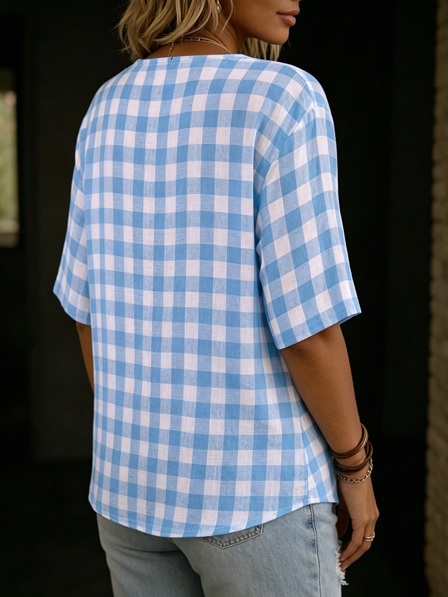 Vintage-style Cozy Gingham Cotton-linen Shirt