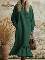 Elegant Zippered Hooded Loose Cotton Dress