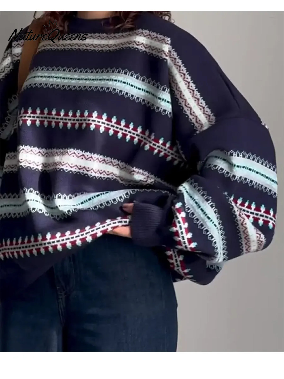 Women's Geometric Print Loose Pullover Sweater