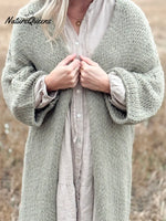 Casual And Cozy Solid-color Knitted Long Cardigan