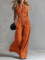 Casual Zippered Cotton Jumpsuit