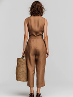 Minimalist & Cozy Sleeveless Button-front Cotton-linen Jumpsuit