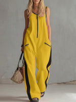 Women's Round Neck Sleeveless Casual Loose-fitting Cotton Wide-leg Jumpsuit