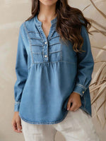 Women's V-neck Long-sleeved Casual Loose Simple Denim Top