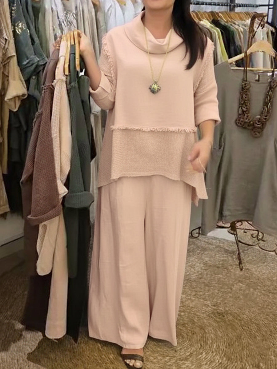 Casual Linen And Cotton Top And Pants Two-piece Set
