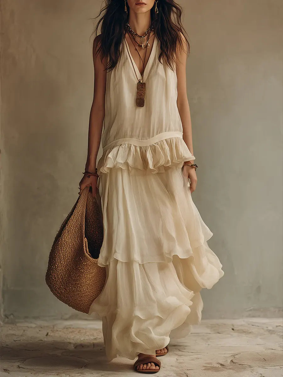 Women's Simple Ruffle Sleeveless Dress