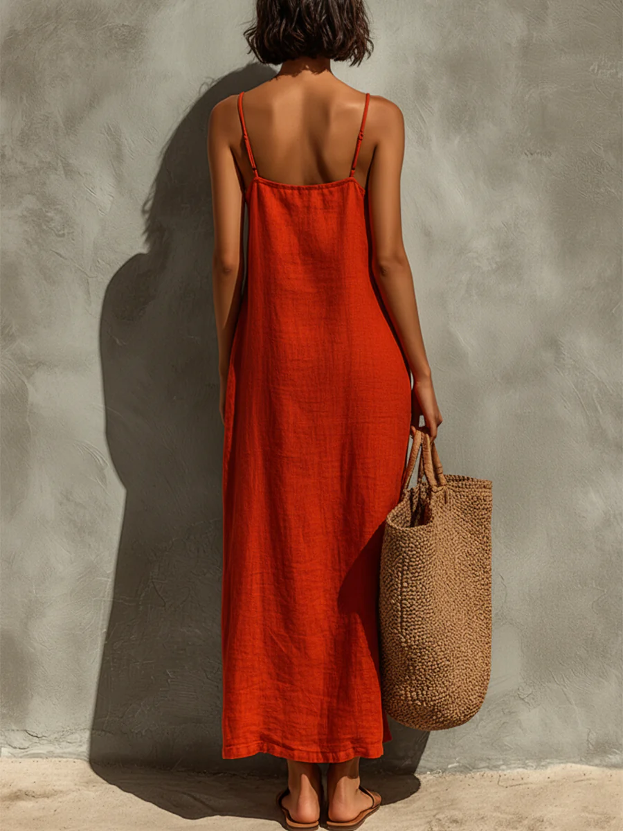 Minimalist And Elegant Solid-color Cotton-linen Slip Dress