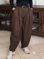 Women's Solid Color High-waisted Casual Loose Cotton Harem Pants
