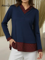 Women's Comfortable Plaid Patchwork Cotton Top