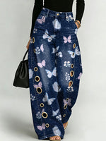 Dreamlike Butterfly Decorative Pattern Women's Cotton Denim Pants