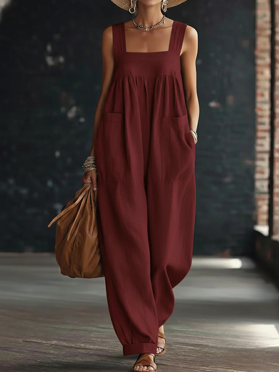 Women's Solid-color Pocketed Camisole Jumpsuit