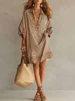 Women's Retro Striped & Leopard Print Casual Cotton Dress