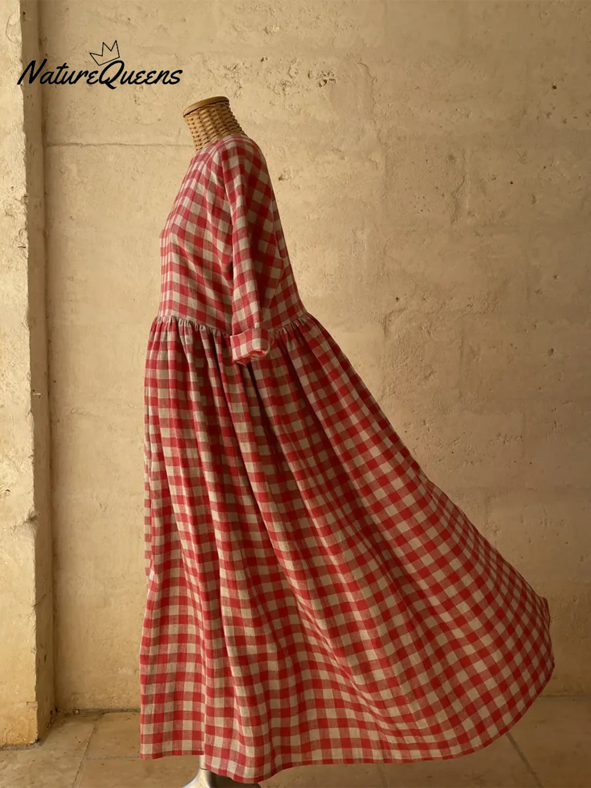 Vintage Plaid Print Button-up Loose Midi Dress