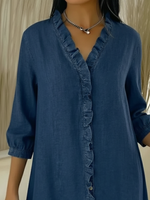 Casual Denim V-neck Ruffled Dress