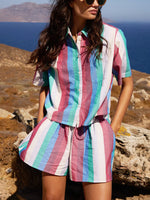 Women's Color Block Art Casual Top And Pants Breathable Cotton Linen Two-piece Set